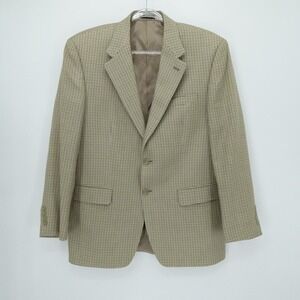 Lauren Ralph Lauren Sport Coat Mens 40R Tan Houndstooth Blazer‎ Silk Business